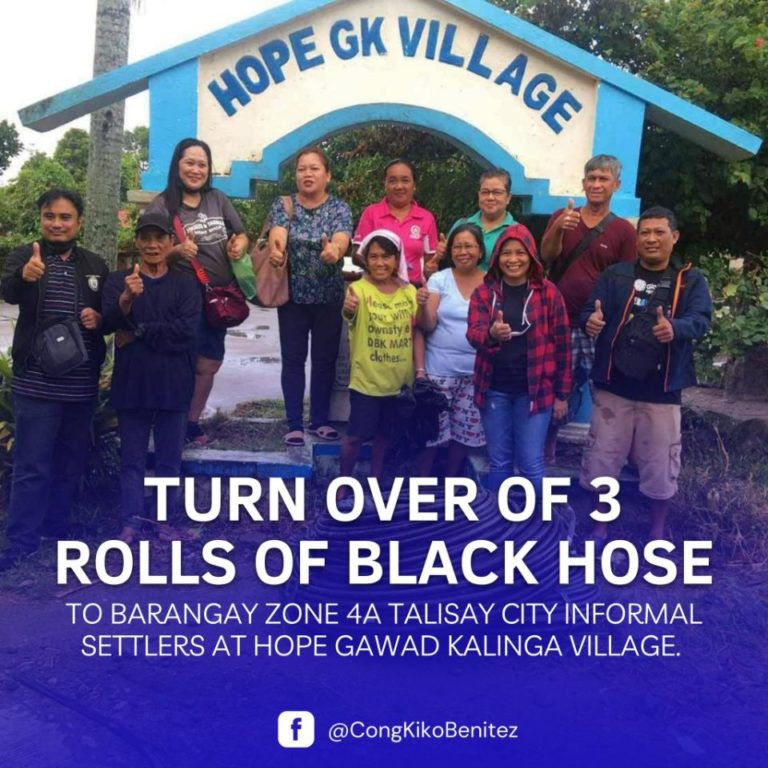 Office of Cong. Kiko Benitez turned over 3 rolls of Black Hose to Informal Settlers at Hope Gawad Kalinga Village